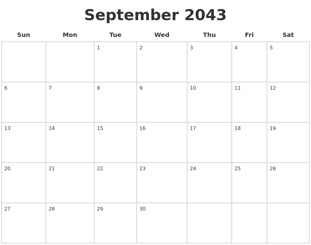 September 2043 Blank Calendar Pages