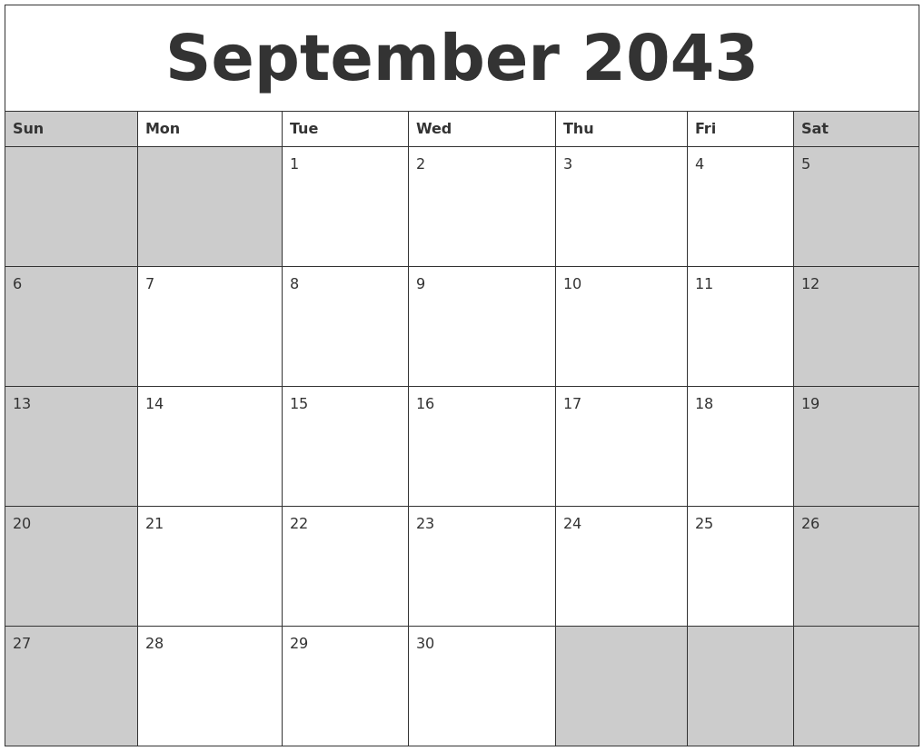 September 2043 Calanders