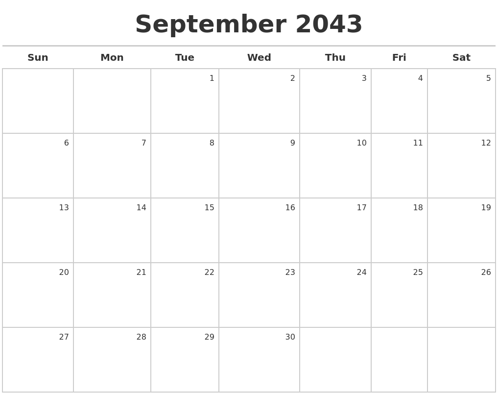 September 2043 Calendar Maker
