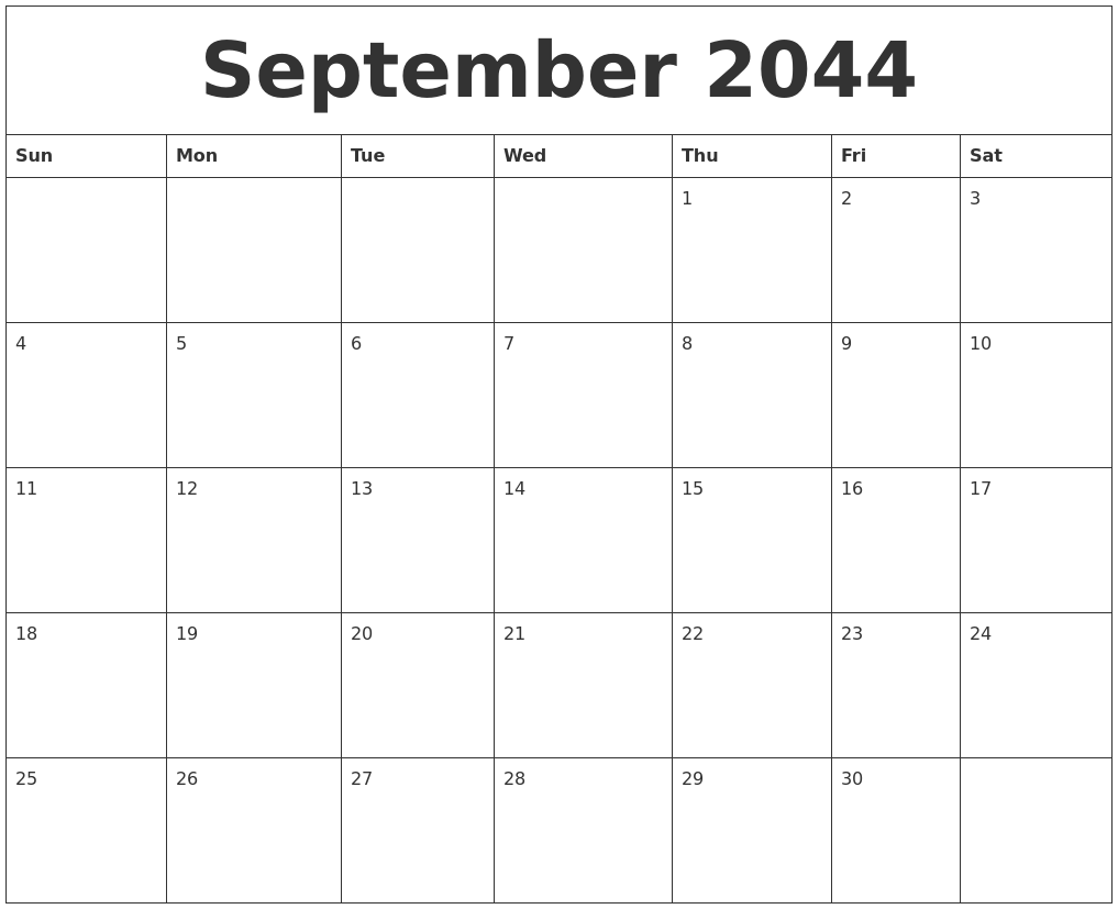 September 2044 Birthday Calendar Template