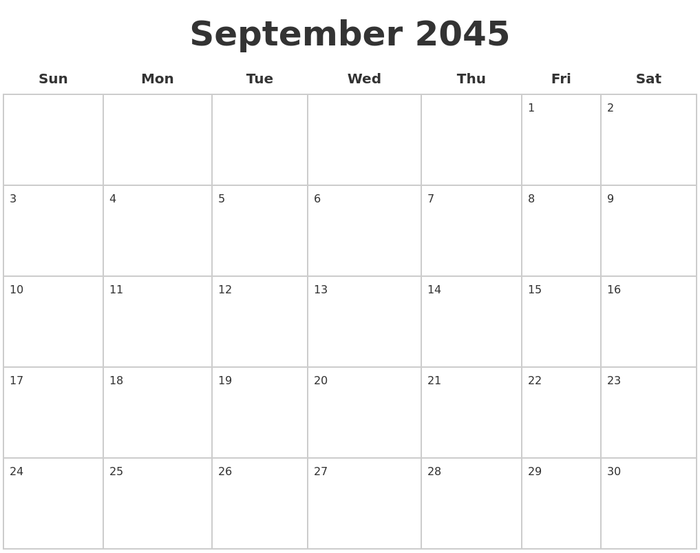 September 2045 Blank Calendar Pages