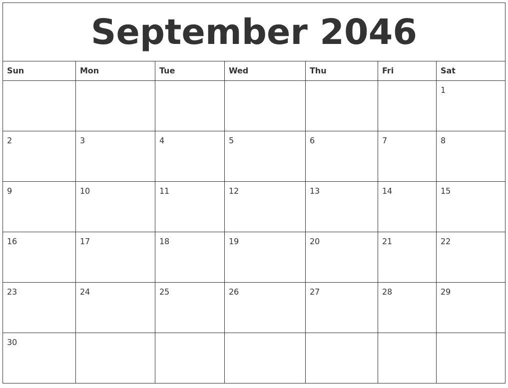 September 2046 Birthday Calendar Template