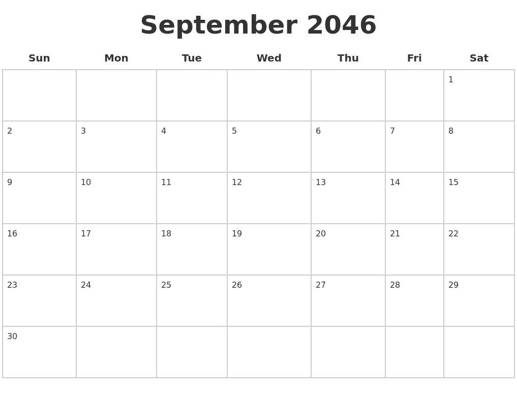 September 2046 Blank Calendar Pages