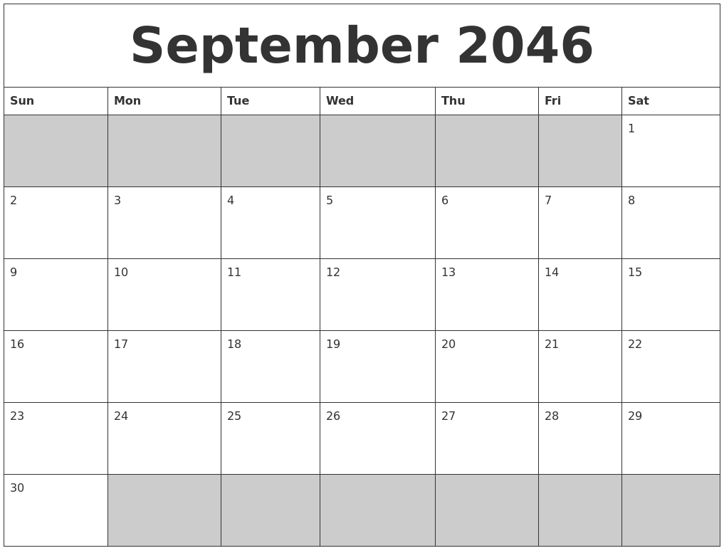 September 2046 Blank Printable Calendar