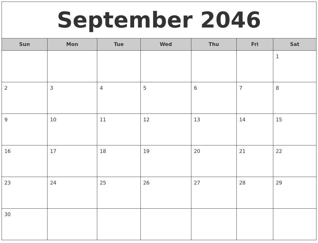 September 2046 Free Monthly Calendar