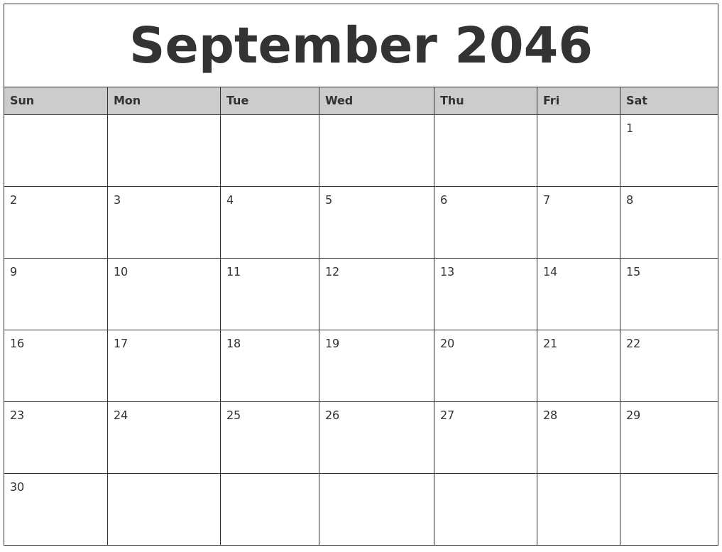September 2046 Monthly Calendar Printable
