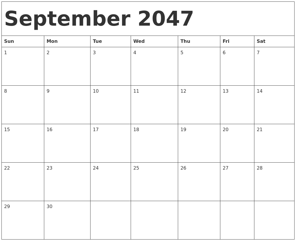 September 2047 Calendar Template