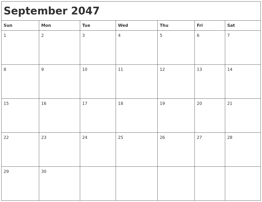 September 2047 Month Calendar