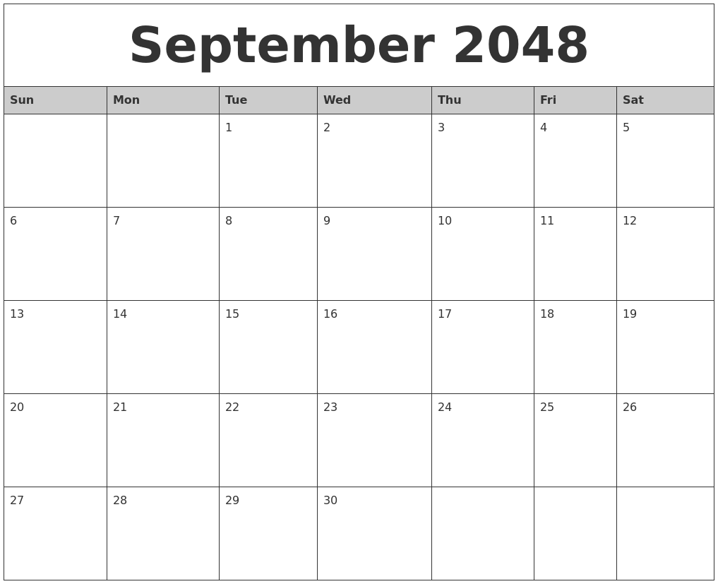September 2048 Monthly Calendar Printable