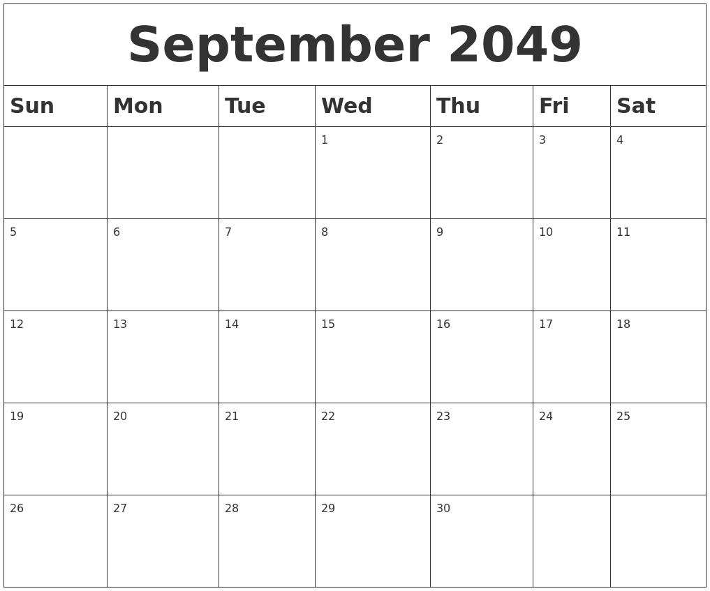 September 2049 Blank Calendar