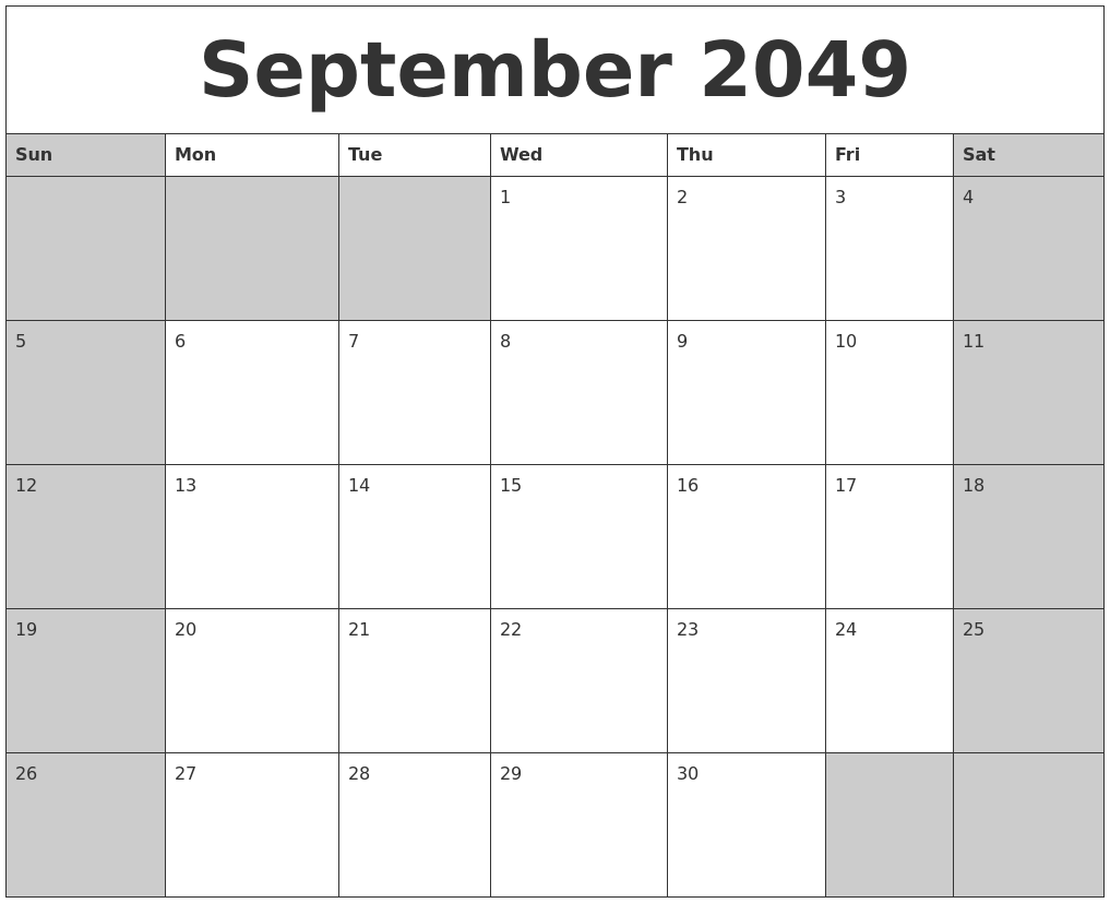 September 2049 Calanders