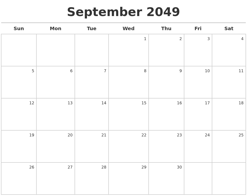 September 2049 Calendar Maker