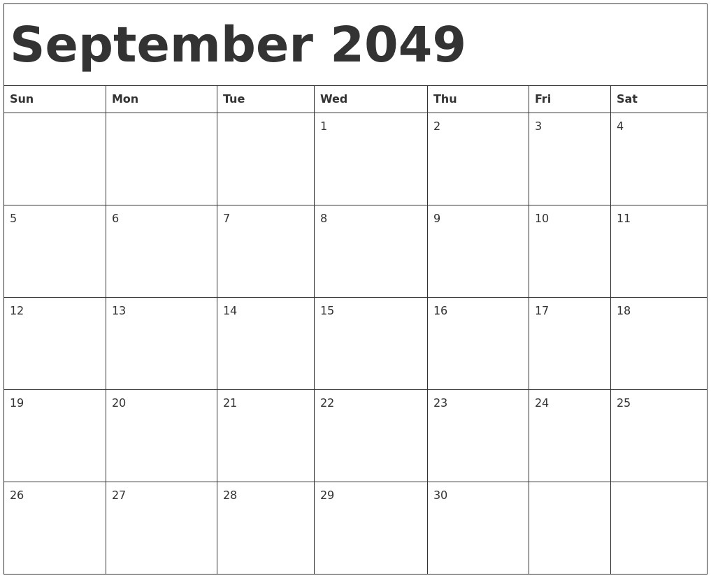 September 2049 Calendar Template