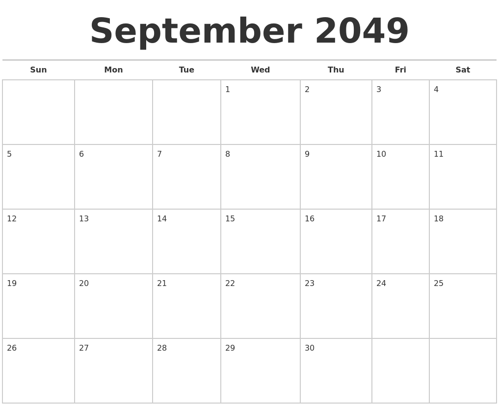 September 2049 Calendars Free