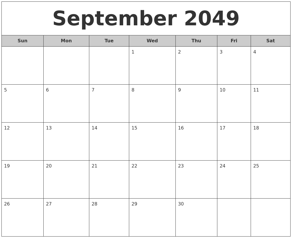 September 2049 Free Monthly Calendar