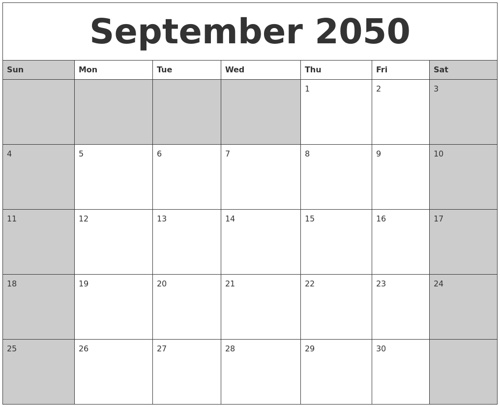 September 2050 Calanders