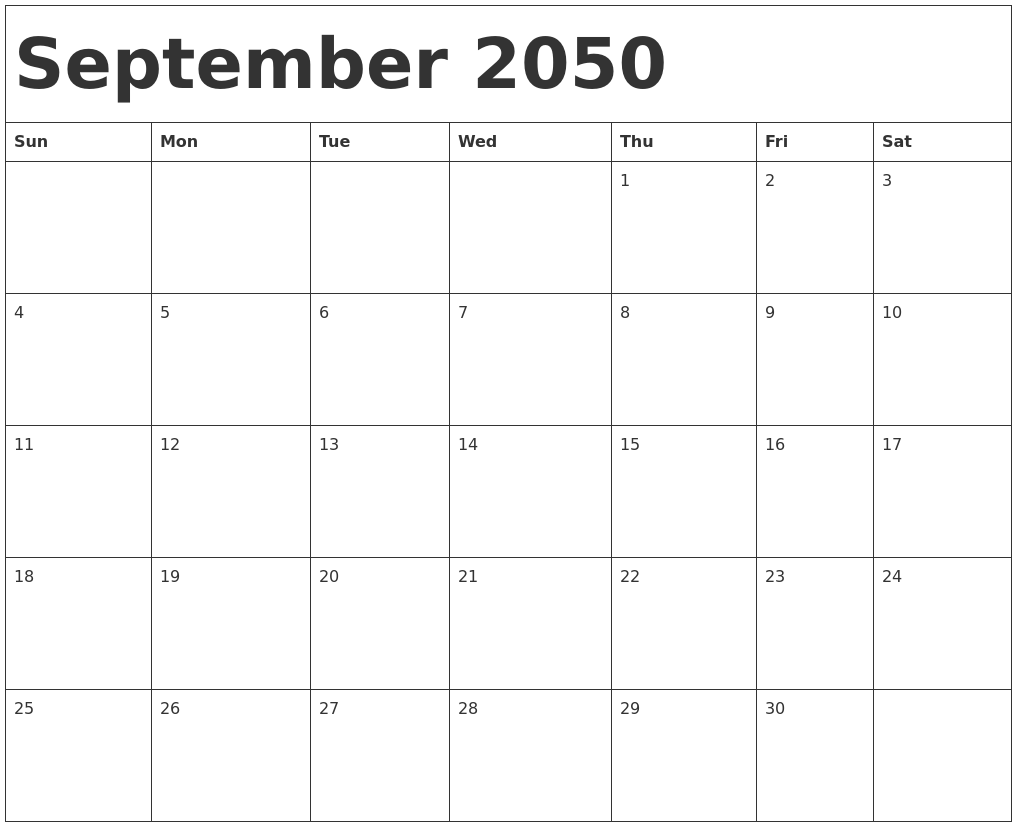 September 2050 Calendar Template