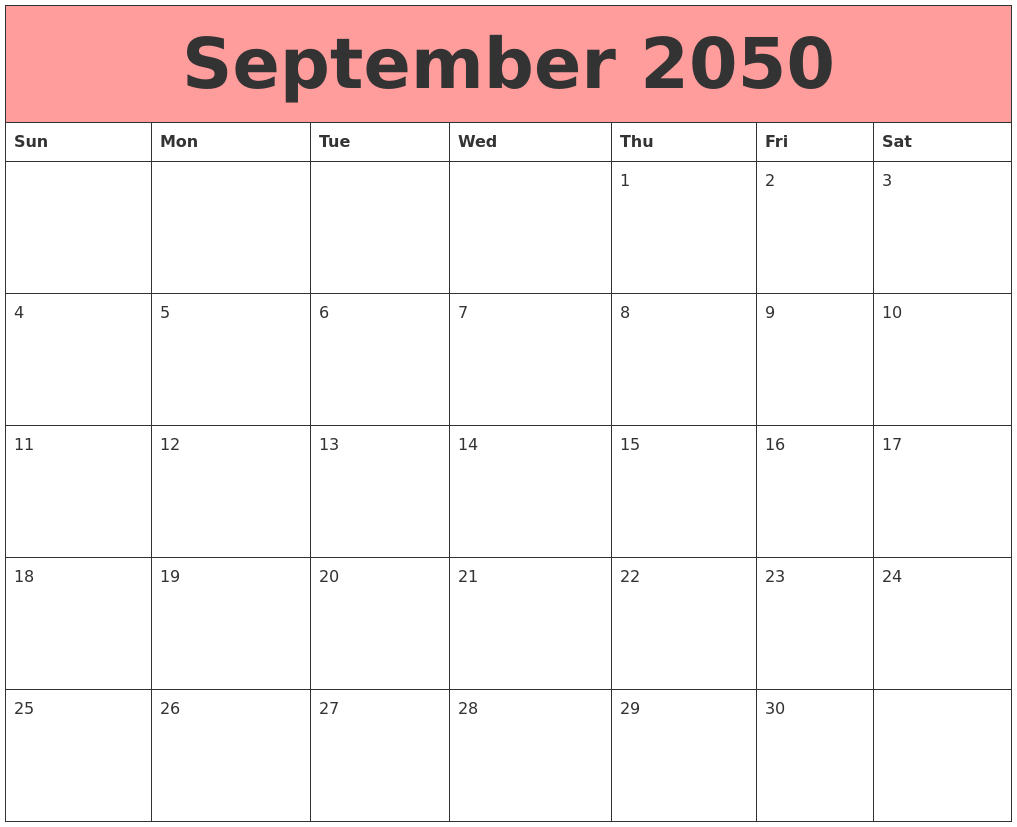 September 2050 Calendars That Work