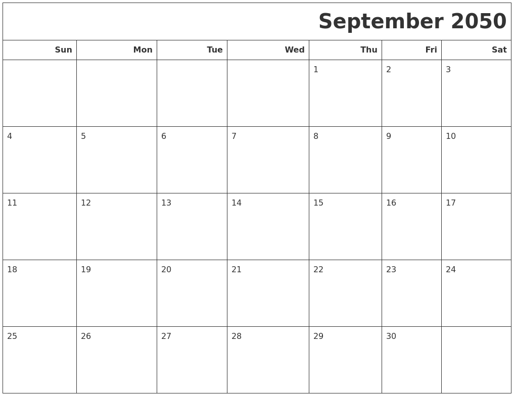 September 2050 Calendars To Print