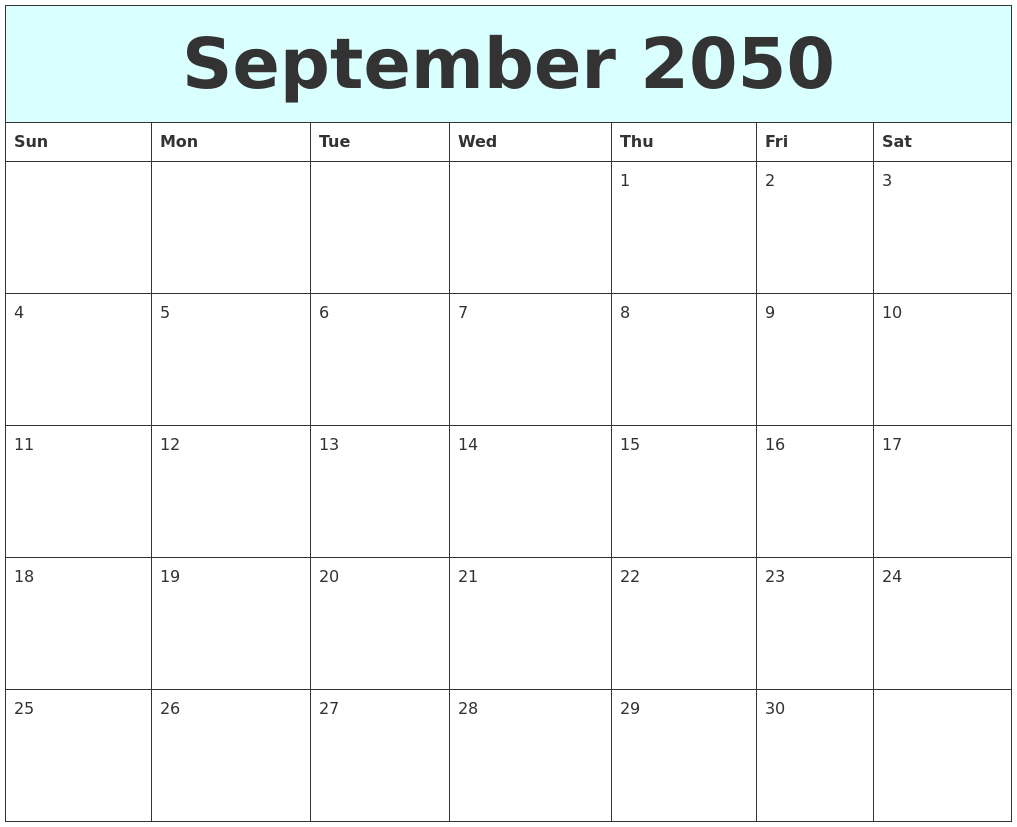 September 2050 Free Calendar