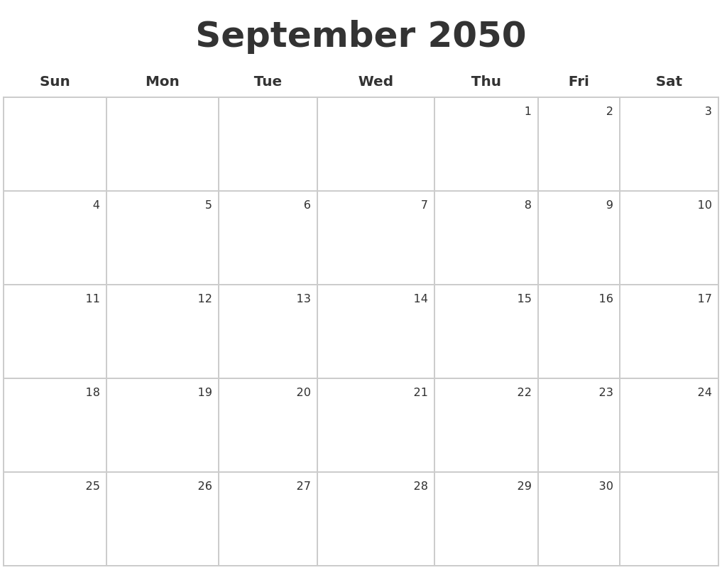 September 2050 Make A Calendar