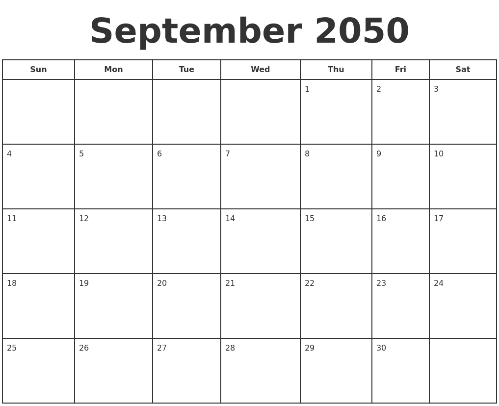 September 2050 Print A Calendar