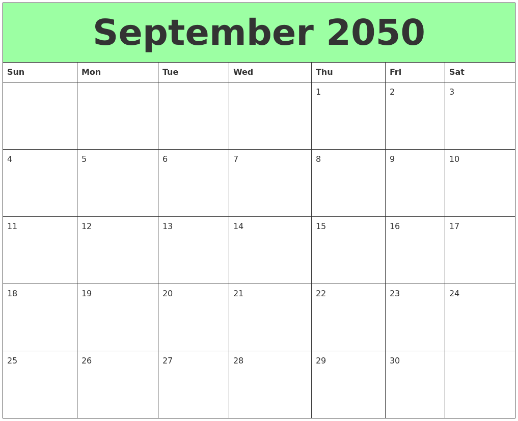 September 2050 Printable Calendars