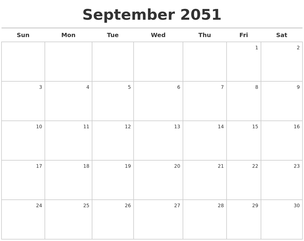 September 2051 Calendar Maker