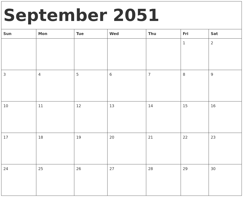 September 2051 Calendar Template