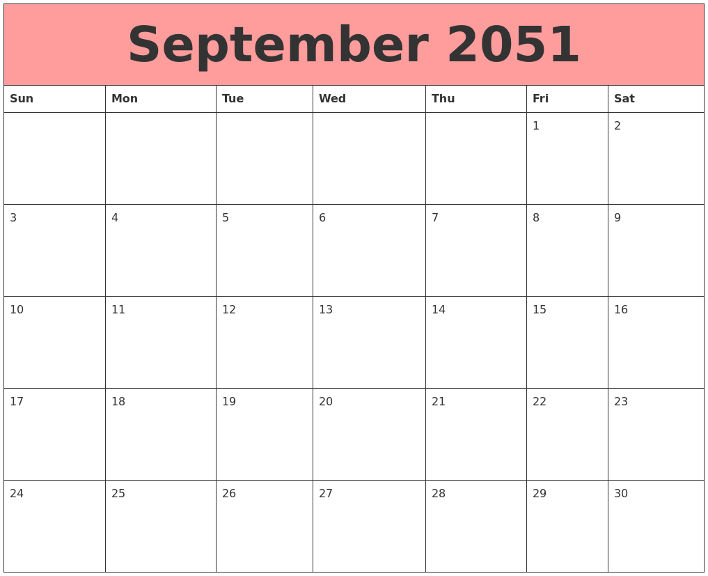 September 2051 Calendars That Work