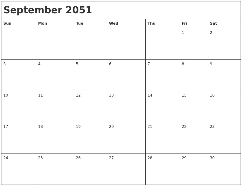 September 2051 Month Calendar