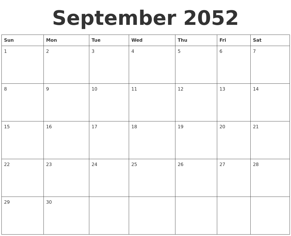 September 2052 Blank Calendar Template