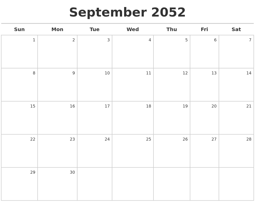 September 2052 Calendar Maker