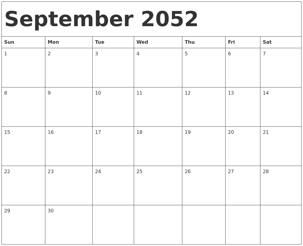 September 2052 Calendar Template