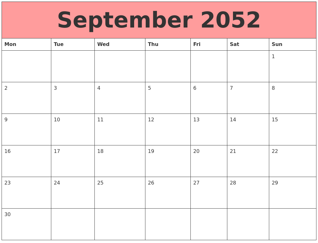 September 2052 Calendars That Work