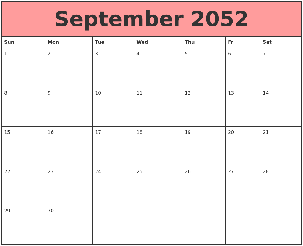 September 2052 Calendars That Work