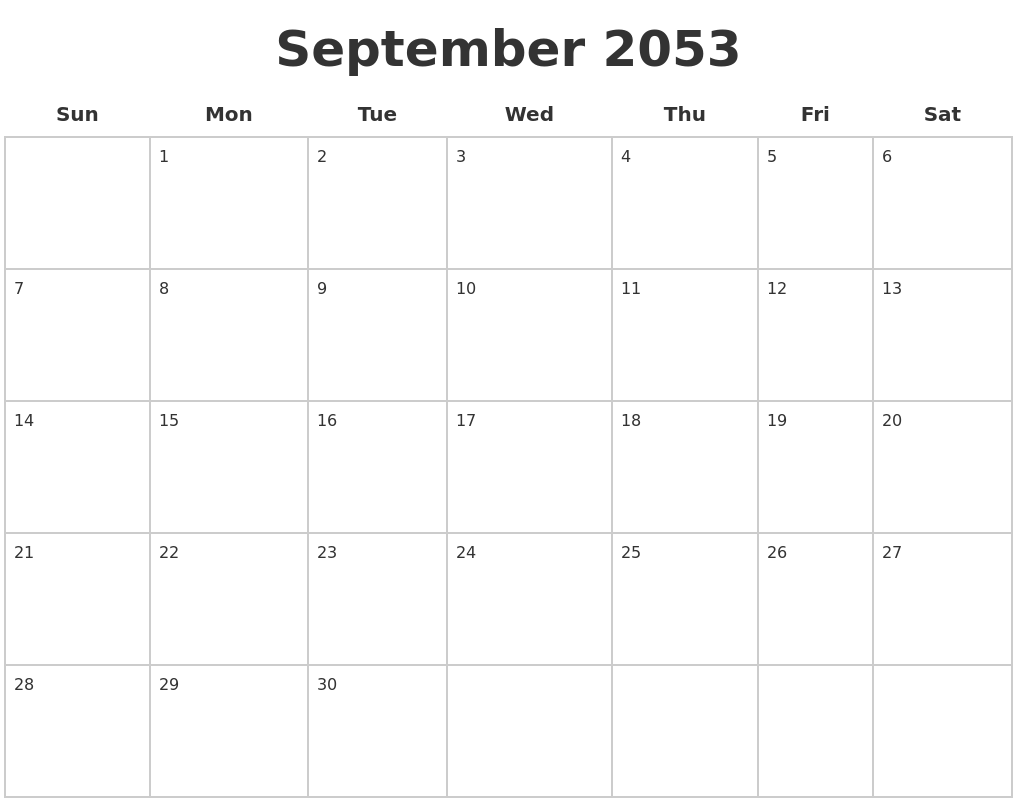 September 2053 Blank Calendar Pages