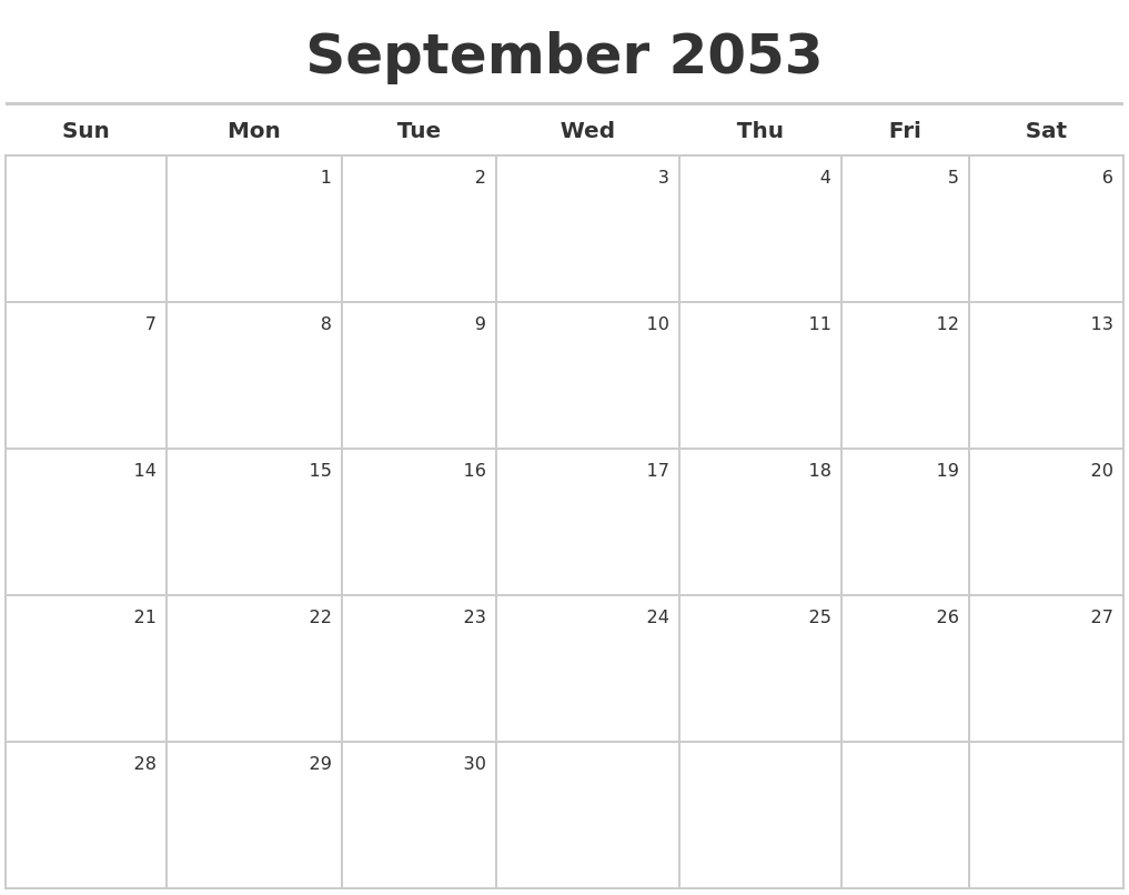 September 2053 Calendar Maker