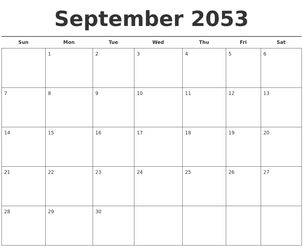 September 2053 Free Calendar Template