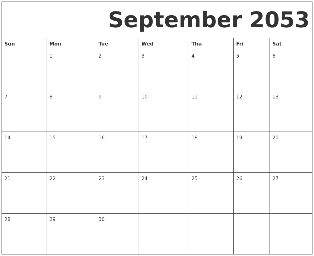 September 2053 Free Printable Calendar