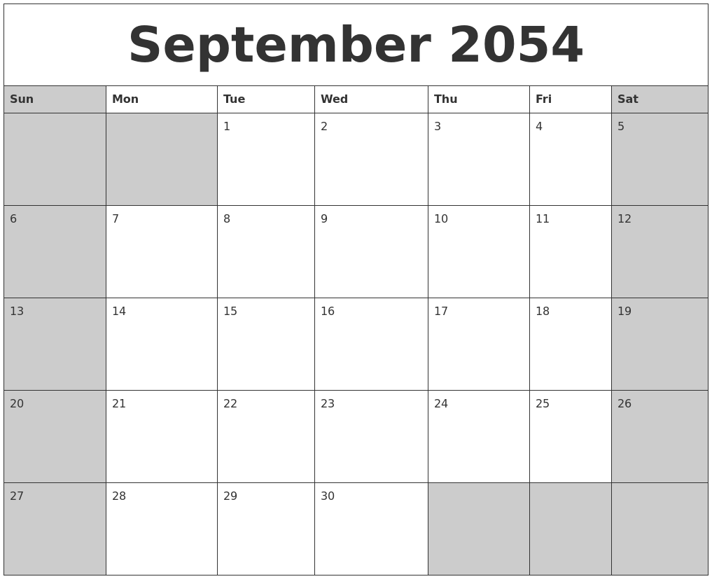 September 2054 Calanders