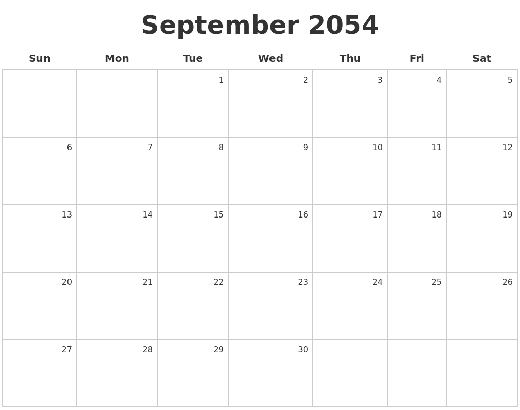 September 2054 Make A Calendar