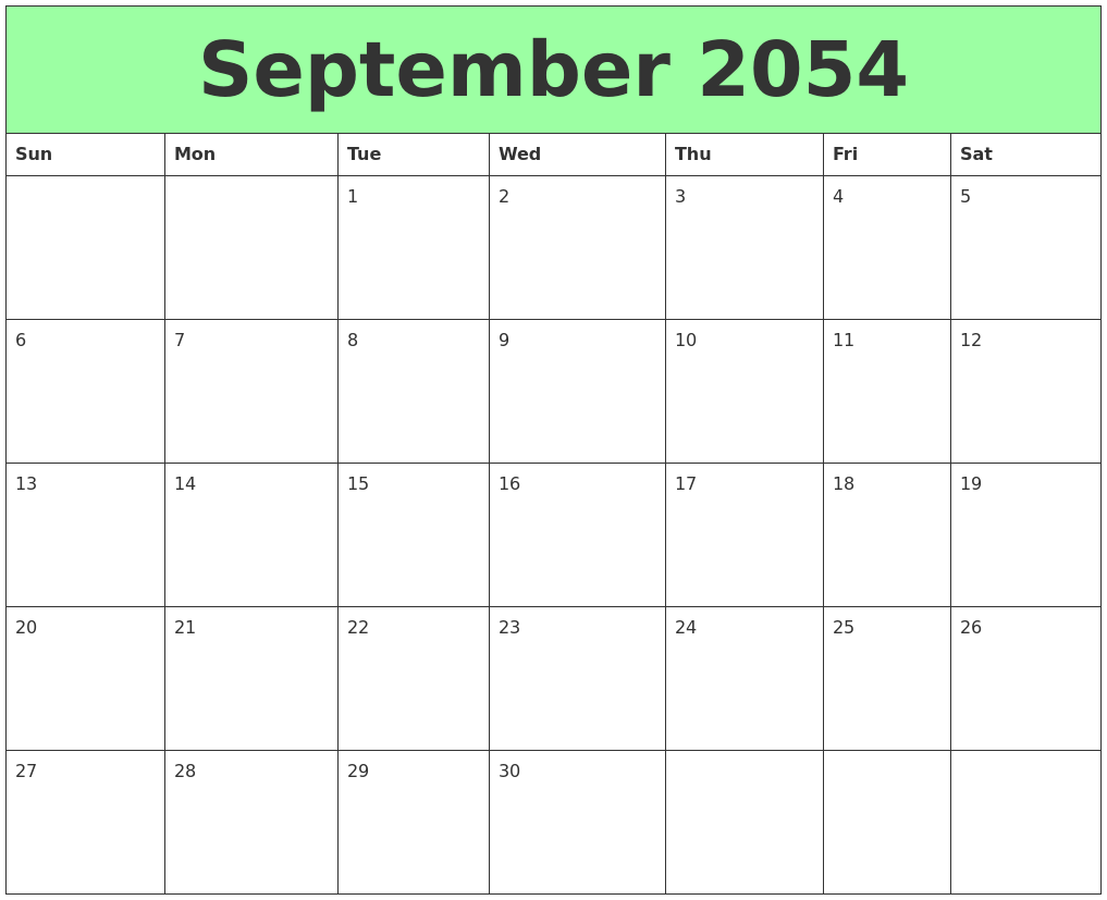 September 2054 Printable Calendars