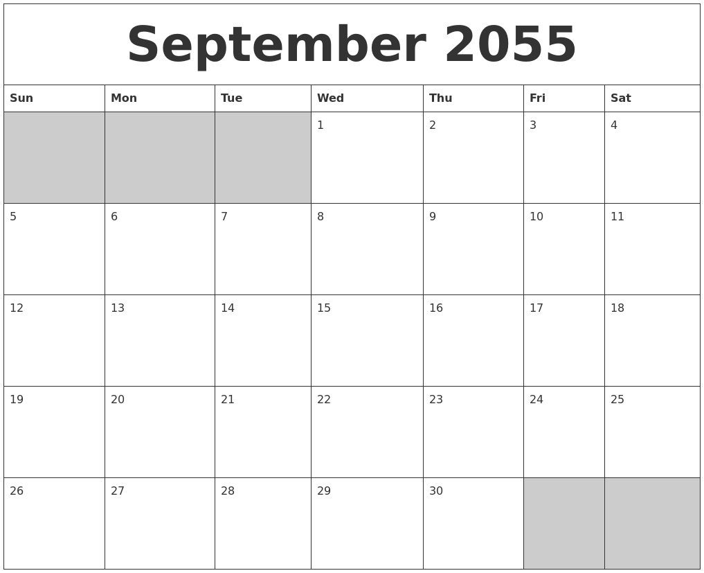 September 2055 Blank Printable Calendar