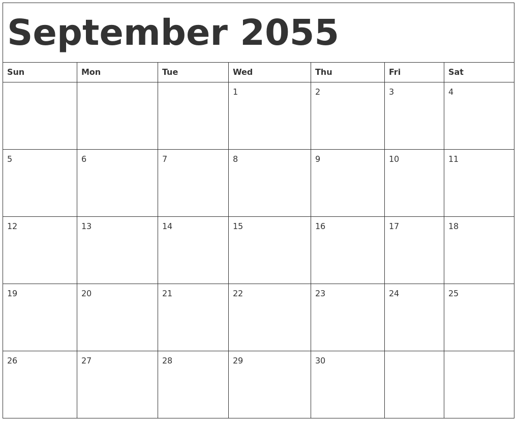 September 2055 Calendar Template
