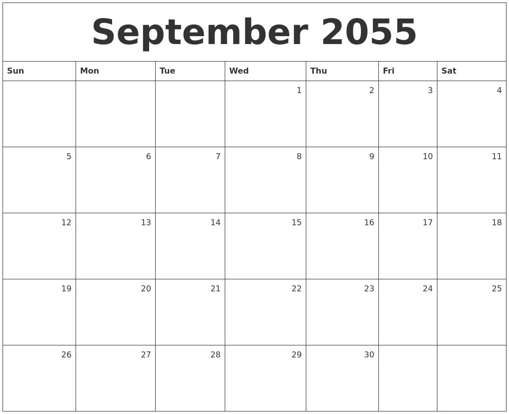 September 2055 Monthly Calendar