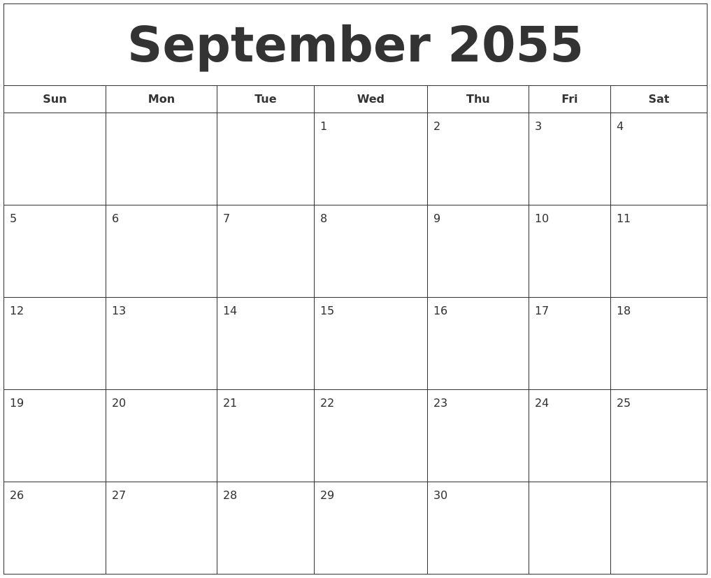 September 2055 Printable Calendar
