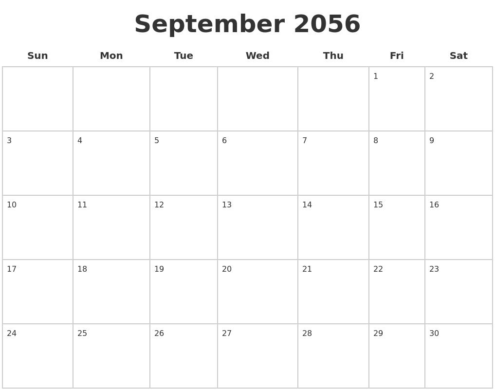 September 2056 Blank Calendar Pages
