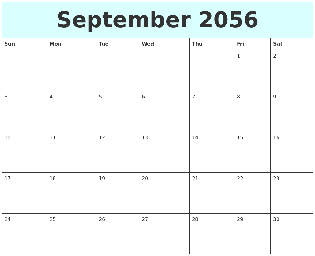 September 2056 Free Calendar