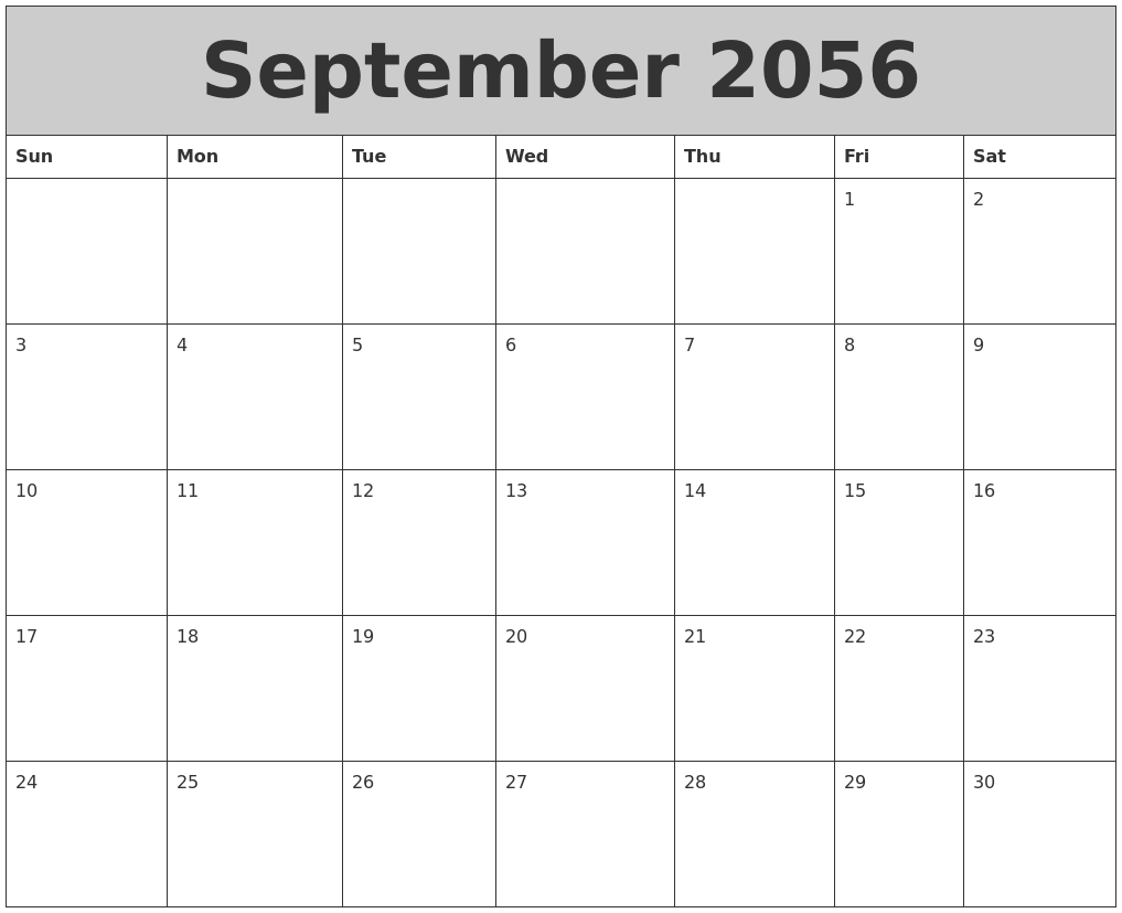 September 2056 My Calendar